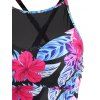 Mesh Panel Floral Leaf Peplum Tankini Swimwear - BLACK XXL