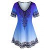 T-shirt Ombré Imprimé Feuille de Grande Taille - Bleu 5X