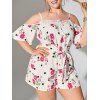 Blouse Fleur à Epaule Dénudée à Pois de Grande Taille - Blanc 3X