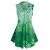 Blouse à Imprimé Feuille Demi-Boutonnée sans Manches de Grande Taille - Vert 2X