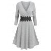 Robe Enveloppée Applique Côtelée Superposée en Ligne A - Gris Clair L