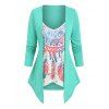 T-shirt Asymétrique 2 en 1 à Imprimé Plume Fleur Bohème - Vert 3XL