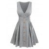 Summer Sleeveless Mock Button Lace-up Surplice Dress - LIGHT GRAY XXL