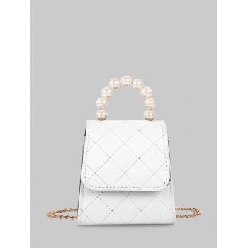 

Faux Pearl Quilted Flap Mini Crossbody Bag, Milk white