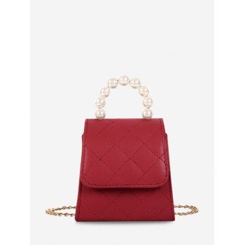 

Faux Pearl Quilted Flap Mini Crossbody Bag, Red wine