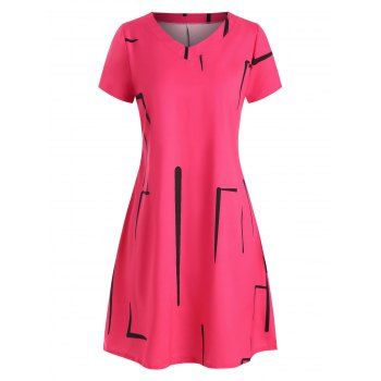 V Neck Printed Casual Mini Dress, Light pink