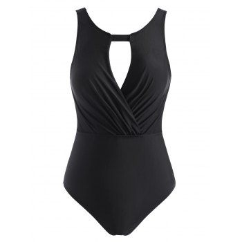 

Hollow Out Open Back Ruched One-piece Swimsuit, Black