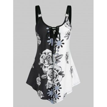

Plus Size Floral Print Colorblock Tank Top, Multicolor