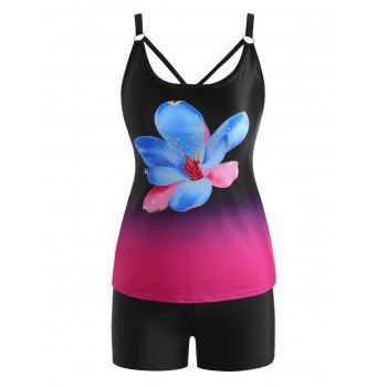 

Lattice Strappy Back Floral Ombre Tankini Swimwear, Multicolor