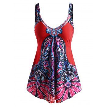 

Cut Out Back Straps Ethnic Printed Tankini Swimwear, Multicolor