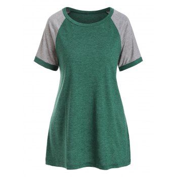 

Colorblock Raglan Sleeve Basic Tee, Green