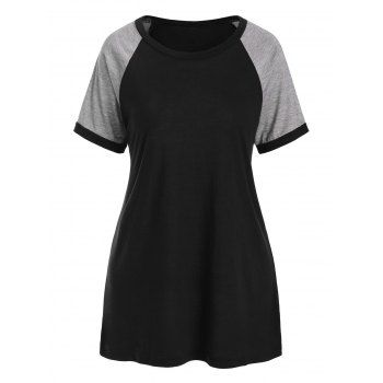 Colorblock Raglan Sleeve Basic Tee, Black