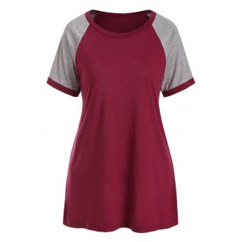

Colorblock Raglan Sleeve Basic Tee, Red