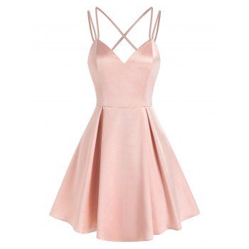 

Strappy Backless Pleated Satin Dress, Light pink