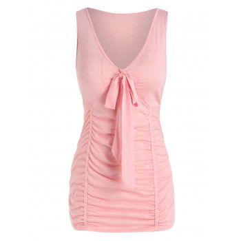 

Plus Size Bowknot Ruched Tank Top, Light pink