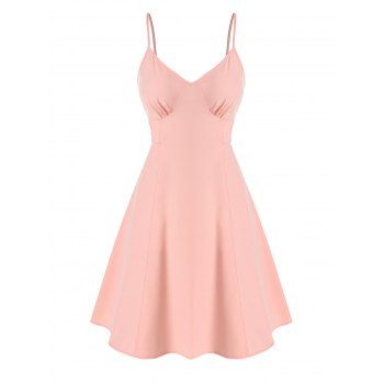 

Vacation Back Tie Corset Style Ruched Bust High Waist Cami Dress, Light pink