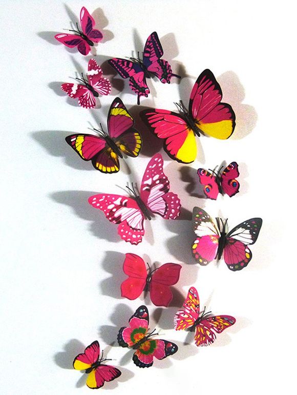 12 Pièces Ensemble de Autocollants de Réfrigérateur Motif Papillons 3D - multicolor A 12PCS