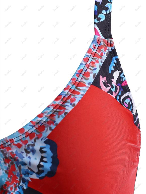 Maillot de Bain Tankini Ethnique Imprimé Découpé Au Dos à Bretelle - multicolor S