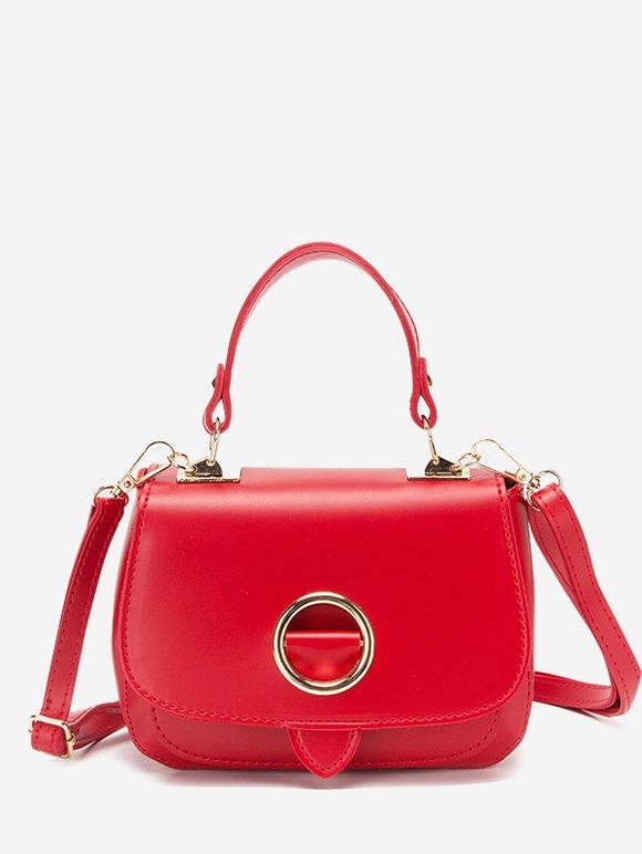 Sac à Bandoulière Embelli de Bague en O en Couleur Unie - Rouge 