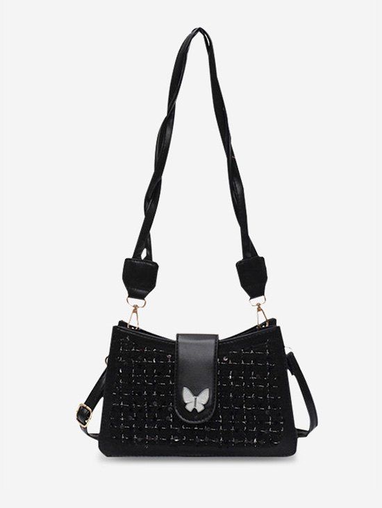 Sac à Bandoulière Papillon à Paillettes - Noir 