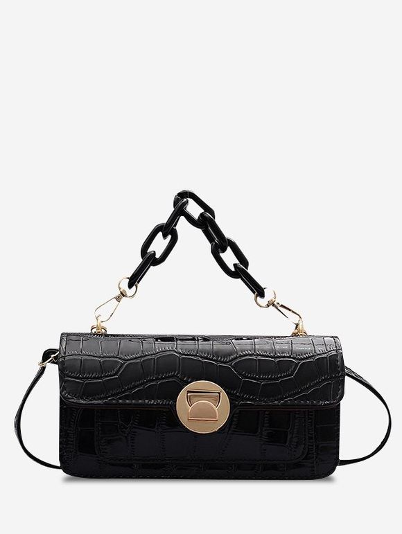 Mini Sac à Bandoulière avec Chaîne Épaisse Motif Pierre - Noir 