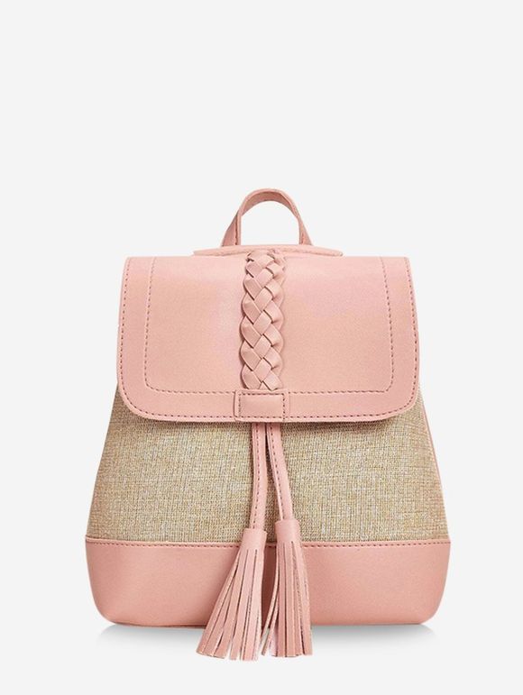 Sac à Dos de Voyage Bicolore Tressé à Frange - Rose clair 