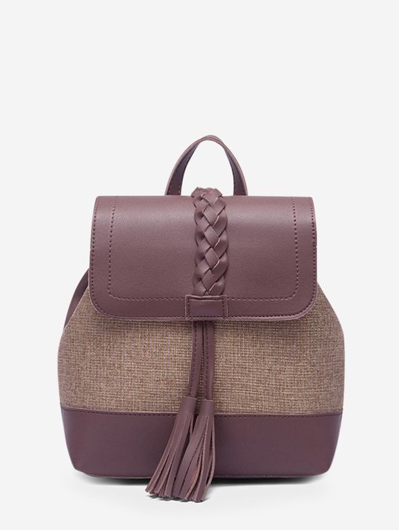 Sac à Dos de Voyage Bicolore Tressé à Frange - Violet Terne 