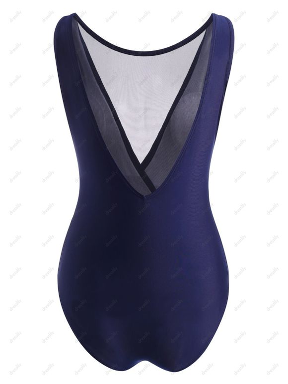 Maillot de Bain Superposé Panneau en Maille à Volants Une-Pièce - Bleu profond S