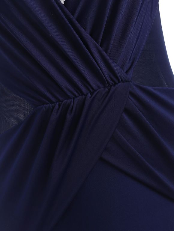 Maillot de Bain Superposé Panneau en Maille à Volants Une-Pièce - Bleu profond S