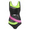 Mesh Panel Stitching Colorblock One-piece Swimsuit - multicolor 2XL