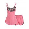 Ensemble de Pyjamas Chiné Fleur en Dentelle Insérée - Rose XXL