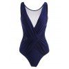Ruched Surplice Mesh Panel One-piece Swimsuit - DEEP BLUE XL