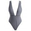 Maillot de Bain Matelassé à Carreaux Imprimé sans Dos Une-Pièce - Noir XL
