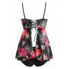 Maillot de Bain Tankini Fleuri Feuille Ouvert Au Dos à Lacets - multicolor S