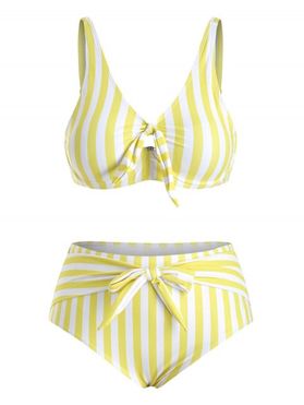Plus Size Striped Tie Front Bikini Swimsuit