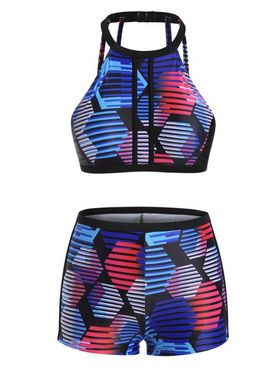 Ombre Geometric Stripe Boyshorts Cropped Bikini Swimwear