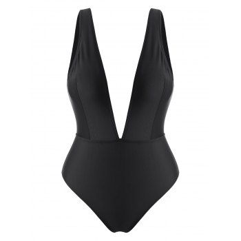 

Plus Size Open Back Plunging One-piece Swimsuit, Black
