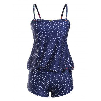 

Ditsy Dot Eye Print Boyshorts Blouson Tankini Swimwear, Deep blue