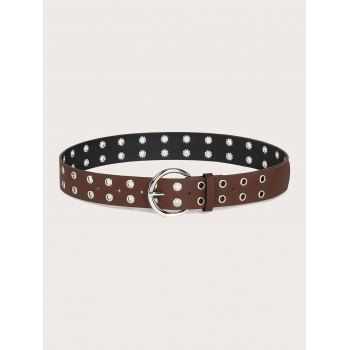 

Punk Two Rows Grommet Pin Buckle Belt, Sepia