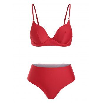 High Waist Underwire Bikini Swimwear, Red