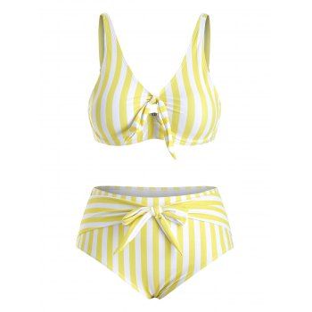 

Plus Size Striped Tie Front Bikini Swimsuit, Yellow