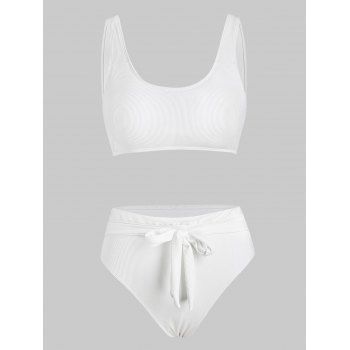 

Front Tie Ribbed High Waist Bikini Swimwear, White