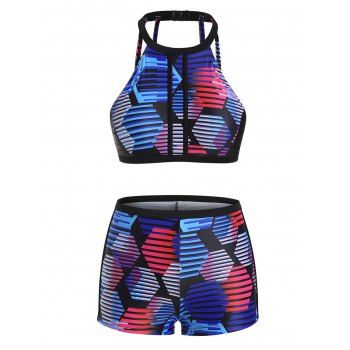 

Ombre Geometric Stripe Boyshorts Cropped Bikini Swimwear, Multicolor