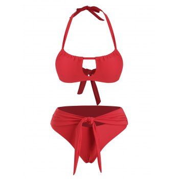 

Halter Front Tie Cutout Bikini Swimwear, Red