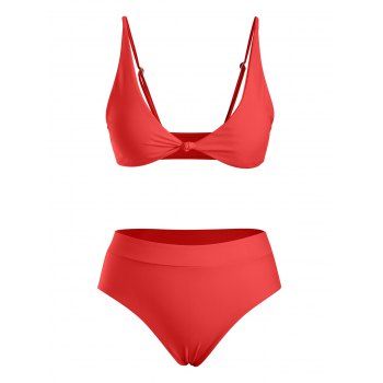 

High Waist Front Knot Bikini Swimwear, Red