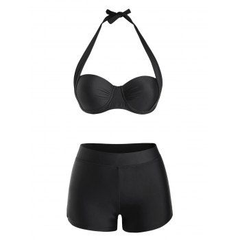 

Halter Underwire Boyshorts Push Up Bikini Swimwear, Black