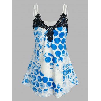 

Plus Size Lace Applique Printed Tank Top, Blue