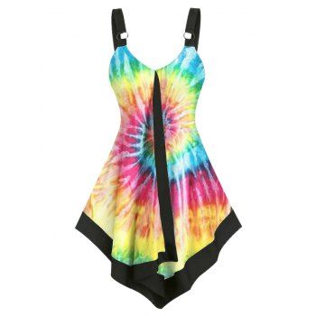

Plus Size Tie Dye O-ring Asymmetrical Tunic Tank Top, Yellow