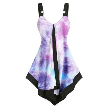 

Plus Size Tie Dye O-ring Asymmetrical Tunic Tank Top, Purple