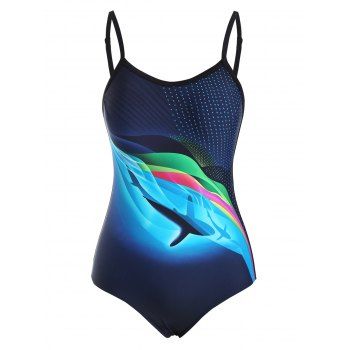 

Dolphin Wave Print Backless One-piece Swimsuit, Blue